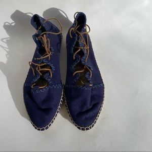 Tory Burch Lace Up Denim Espadrilles
